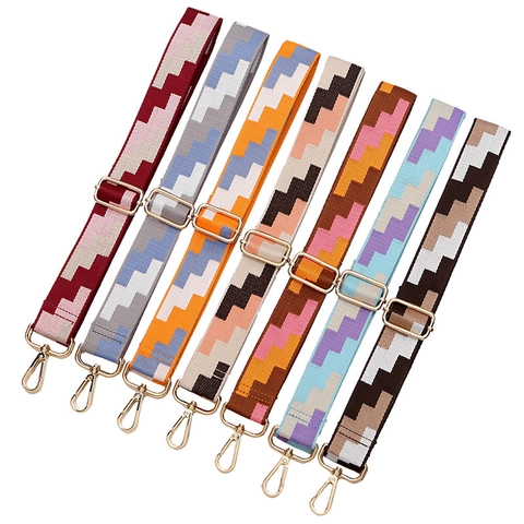 Wide Shoulder Strap Replacement For Bags Adjustable Colorful Geometric Pattern Polyester Cotton Zinc Alloy Swivel Hooks