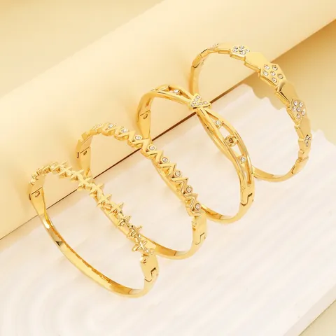 Stainless Steel Bangle 18K Gold Plated Zircon Geometric Irregular Fashion Open Cuff Bracelet Jewelry For Women Elegant