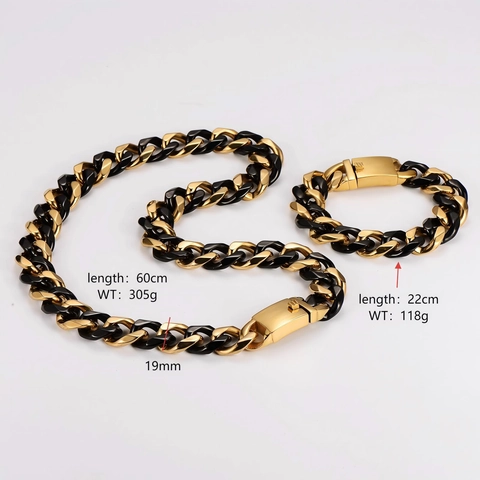 Collana E Bracciale Da Uomo Acciaio Inossidabile 304 Catena Cubana Grossa Bicolore Oro Nero Hip Hop Punk Gioielli
