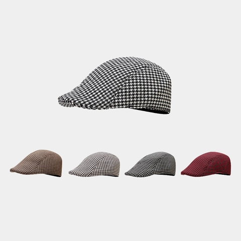 Houndstooth Baret Hoed Voor Dames Polyester Katoen Britse Newsboy Flat Cap Warme Retro Herfst Winter Accessoire
