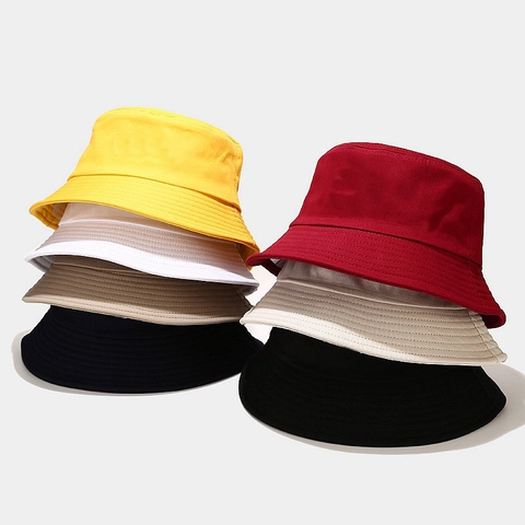 Cotton Canvas Bucket Hat Foldable Solid Color Outdoor Sun Protection Casual Fisherman Cap For Men Women