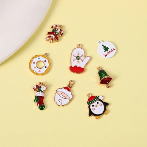Ciondoli Natalizi Charms Lega Smalto Babbo Natale Pinguino Campana Per Creazione Gioielli DIY Accessorio Festivo