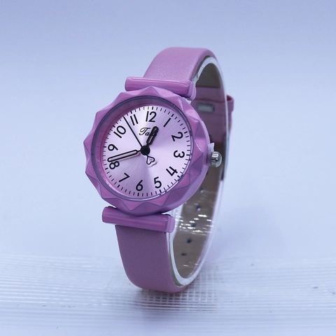 Women Quartz Watch With PU Leather Strap Candy Color Petal Case Arabic Numerals Minimalist Wristwatch For Students Girls