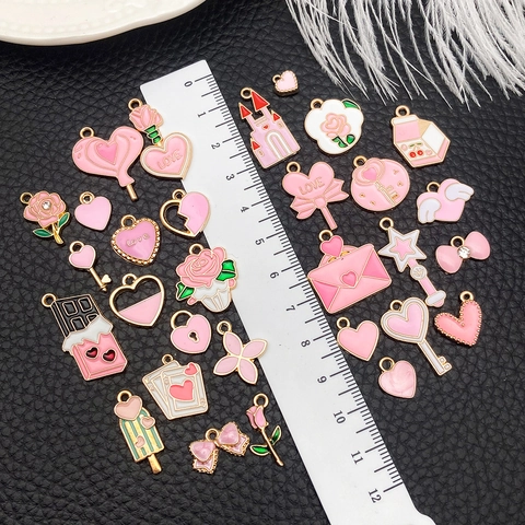 Ciondoli In Smalto Rosa San Valentino Lega Di Zinco Forme Cuore Chiave Rosa Castello Per Creazione Gioielli Fai Da Te