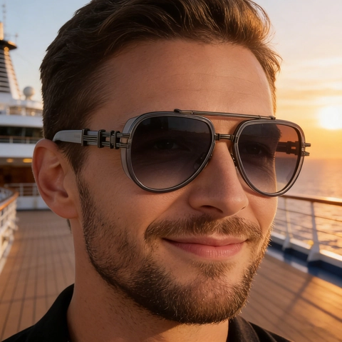 Vintage Pilot Sunglasses For Men Retro Punk UV400 Protection Double Beam Metal Frame Gradient Lens Eyewear