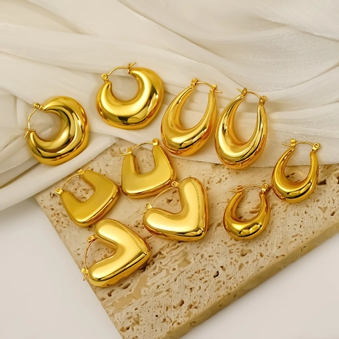 Chunky Creolen 18K Vergoldet 304 Edelstahl Herz Tropfen Geometrisch Hypoallergen Wasserdicht Schmuck Für Damen