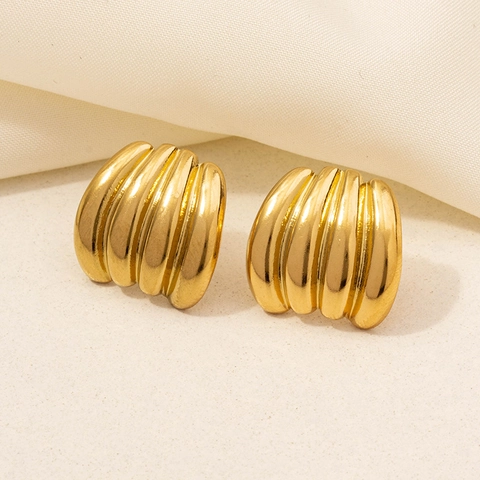 Edelstahl Ohrringe 18K Vergoldet Gerippte Croissant Gewebte Maschen Geometrischer Minimalistischer Schmuck Damen