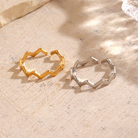 Anillo Abierto De Línea Ondulada Bañado En Oro De 18K Acero Inoxidable Ajustable Geométrico Minimalista Para Mujeres