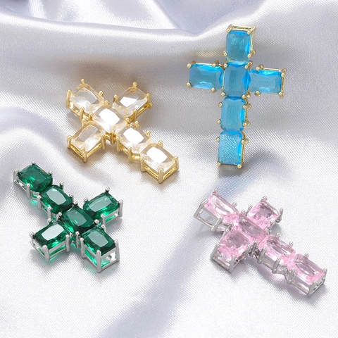 Collana Con Ciondolo A Croce Hip Hop Rame Placcato Oro 18 Carati Intarsiato Zircone Gioielli Geometrici Colorati