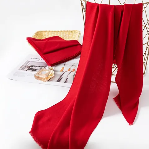 Einfarbiger Roter Schal Luxus Kaschmir-Ähnliches Umschlagtuch Mit Gefransten Quasten Minimalistisch Gewebter Polyester Schal Für Hochzeit Party Feier Damen Accessoires