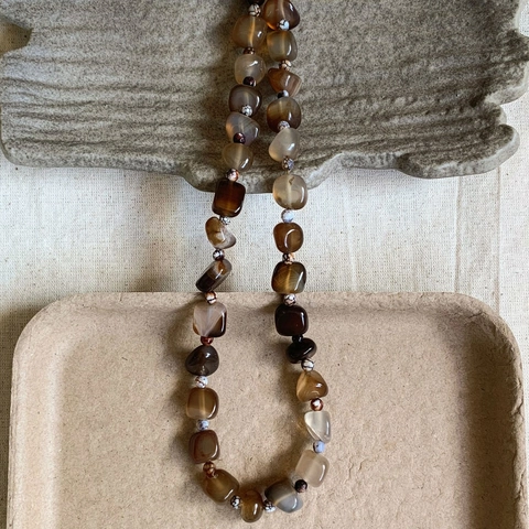 Vintage Unregelmäßige Achat Perlenkette Edelstahl Geometrische Naturstein Choker Für Frauen Handgefertigt Stapelbar