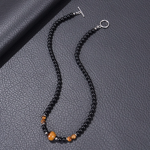 Natuurlijke Tijgeroog En Obsidiaan Kralen Ketting Met Hematiet Kralen En T-Sluiting Voor Heren Dames Yoga Sieraden