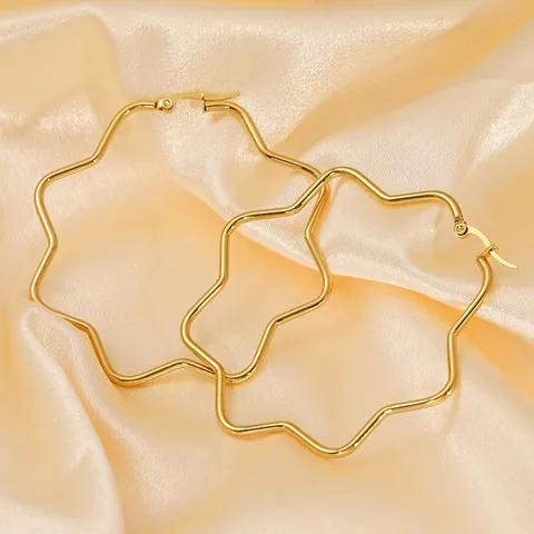 18K Gold Plated Stainless Steel Geometric Wave Hoop Earrings Irregular Flower Shape Large Statement Jewelry For Women