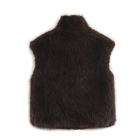 Women Faux Fur Vest Stand Collar Zipper Sleeveless Waistcoat Solid Coffee Polyester Warm Autumn Winter Casual Outerwear
