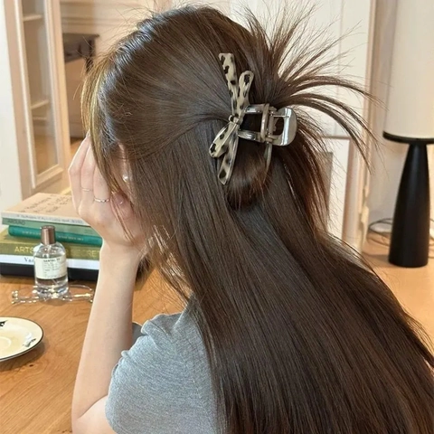 Molletta Per Capelli Fiocco Leopardo Tartarugato Acrilico Vintage Francese Elegante Copricapo Donna