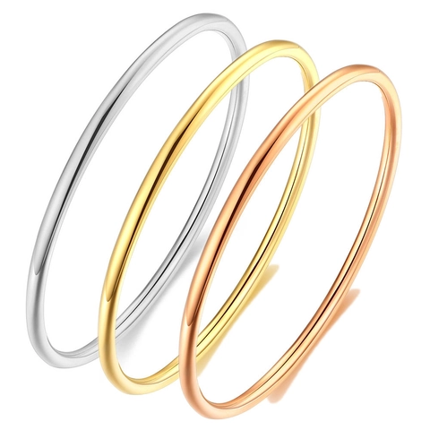Bracciale Rigido In Acciaio Inossidabile Minimalista Liscio Lucido Tondo Sottile Gioielli Da Donna