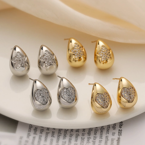 Boucles D Oreilles Goutte Avec Tige En Cuivre Zircone Coeur Étoile Micro Pavé Bijoux De Luxe Pour Femmes