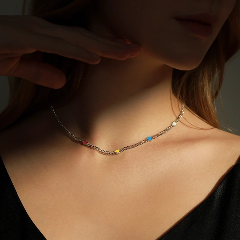 Collana Girocollo in Argento Sterling 925 Con Cuore in Smalto Colorato per Donna Elegante Dolce Ciondolo Cuore Multicolore Gioielli Moda