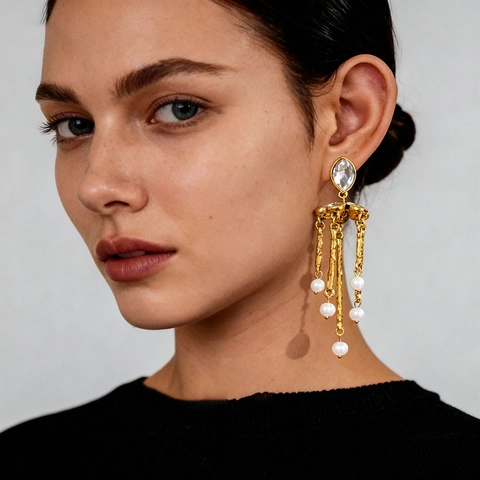 Pendientes Colgantes De Flor De Aleación Con Cristal De Gota Perla Artificial De Imitación Y Poste De Plata De Ley 925 Para Mujer