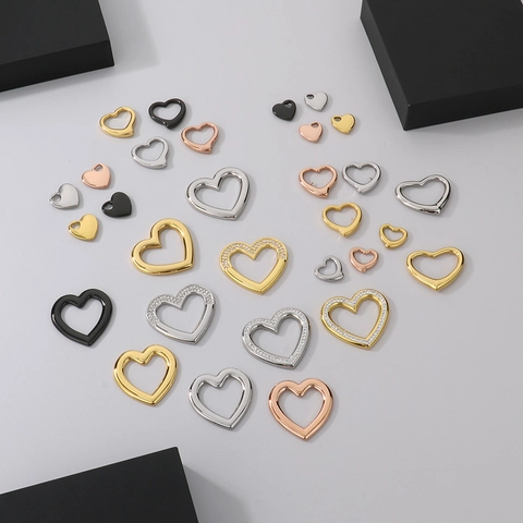 Ciondoli Cuore Acciaio Inossidabile Pendenti Creazione Gioielli DIY Cavo Solido Strass Lucido Collane Bracciali