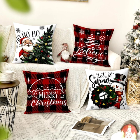 Kerst Kussenslopen Sierkussens Polyester Imitatie Linnen Kerstman Sneeuwpop Buffalo Plaid Feestelijke Woondecoratie Woonkamer