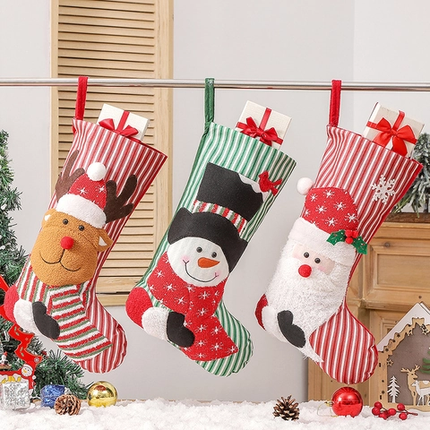 Calze Di Natale Grandi 3D Babbo Natale Pupazzo Di Neve Renna Tessuto Non Tessuto Peluche Righe Sacchetto Regalo Albero