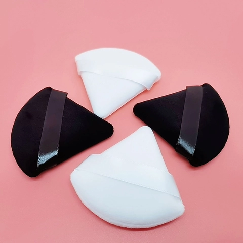 Triangle Makeup Powder Puff Velvet Flocking Sponge Ribbon Handle Soft Face Setting Applicator Cosmetic Tool Multi Color