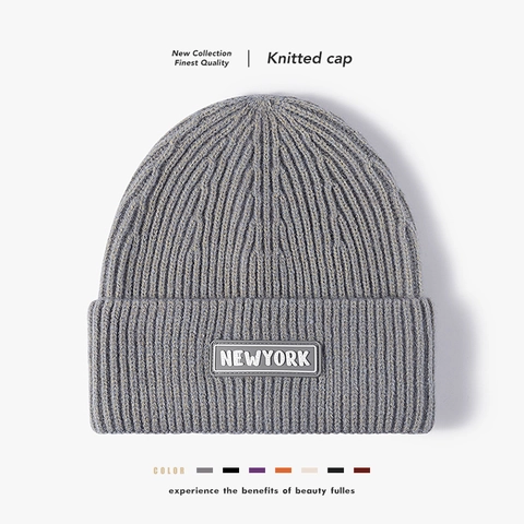 Bonnet Beanie À Patch Lettre New York Tricoté Mélange Acrylique Nylon Hiver Chaud Extérieur Unisexe Pour Hommes Femmes