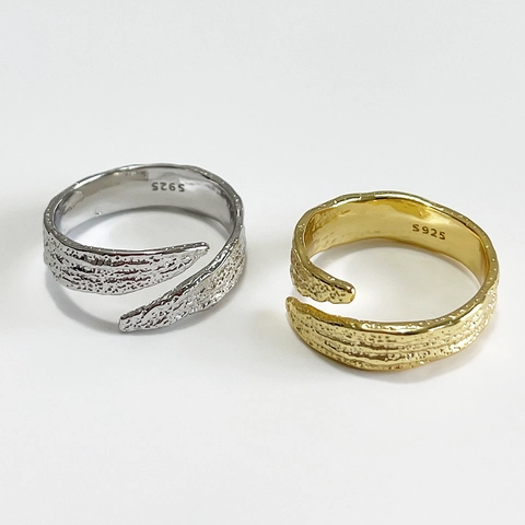 Bague En Argent Sterling 925 À Texture Martelée Ajustable Surface Papier Froissé Bijoux Modernes Minimalistes Pour Femmes