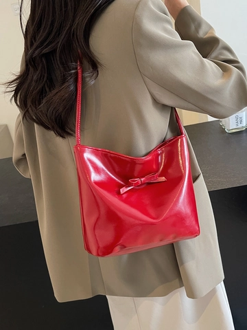 Borsa A Tracolla In Pelle PU Lucida Da Donna Fiocco Retrò Stile Ascellare Minimalista Urbano Borsa A Mano Versatile