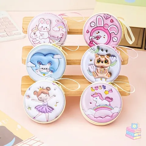 Mini Cartoon Rund Münzbörse PU Leder Weissblech Kleine Reissverschluss Aufbewahrungsbox Süße Tierdrucke Geschenk Für Kinder Täglich Schmucketui