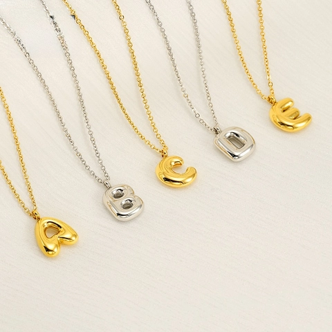 Ig Style Chubby Bubble Buchstabenanhänger Für Frauen Edelstahl Gold 26 Englische Buchstaben Halskette Für Frauen