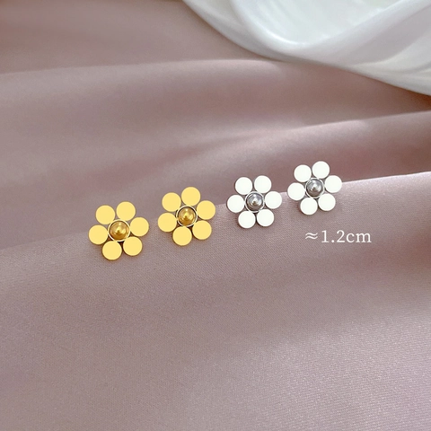 Pendientes De Flor De Acero De Titanio Joyería Elegante Geométrica Minimalista Para Mujeres