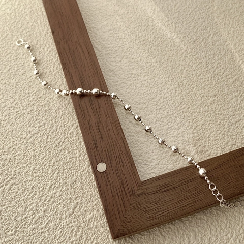 Pulsera de Plata de Ley 925 con Cuentas Redondas para Mujer Estilo INS Minimalista Cadena Ajustable Joyería de Moda Regalo