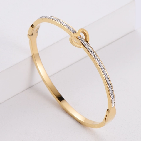 Bracciale Rigido In Acciaio Inossidabile Con Cuore Intrecciato Con Zirconia Love Forever Inciso Gioielli Romantici Per Donne