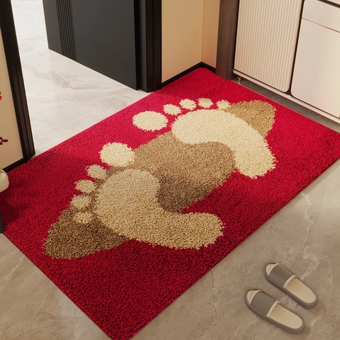 Water Absorbent Non-Slip Door Mat Thickened Plush Floor Rug For Entryway Bathroom Indoor Dust Removal Floral Pattern