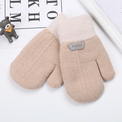 Moufles en Tricot d'Hiver pour Enfants Gants Chauds Doublés Polaire Garçons Filles Bloc de Couleur Rayé Extérieur