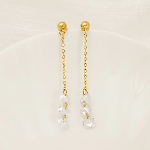 Stainless Steel Dangle Earrings 18k Gold Plated Long Chain Tassel Zircon Inlaid Geometric Fashion For Women