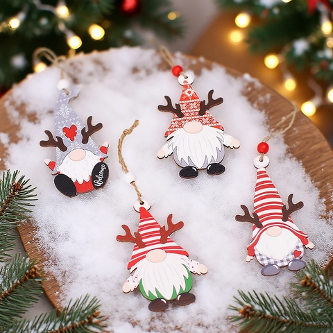 Weihnachts Holz Wichtel Anhänger Rentierhörner Gesichtslose Puppe Baumschmuck Hängende Dekoration