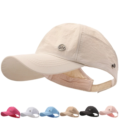 Cappello Da Baseball Donna Vuoto Sopra Asciugatura Rapida Visiera Solare Per Coda Di Cavallo Con Bottoni Per Mascherina Regolabile