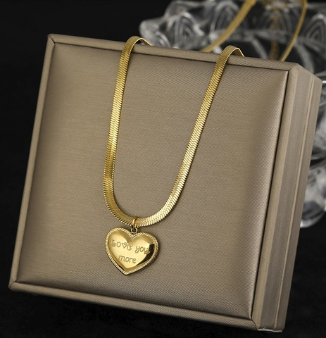 Heart Pendant Necklace Titanium Steel Love You More Lettering Snake Chain Gold Plated Minimalist Women Jewelry