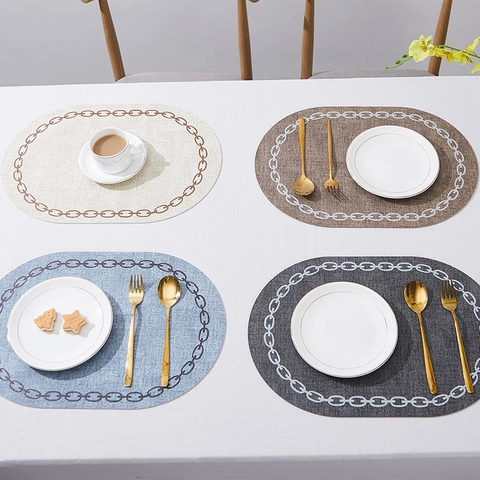 Mantel Individual De Cuero Sintético Impermeable Resistente Al Calor Tapete De Mesa Estilo Nórdico Ovalado Rectangular