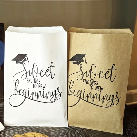 Sachets Cadeaux Remise Diplômes Papier Kraft Emballage Bonbons Biscuits Sweet Endings To New Beginnings Design Toque