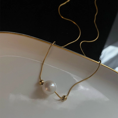 Collana Minimalista Con Perla Artificial Singola Per Donna Placcata In Oro 18K Acciaio Inossidabile Catena A Serpente Choker Elegante