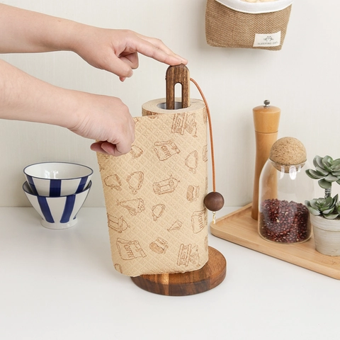 Vertikaler Küchenrollenhalter Aus Akazienholz Stehender Papierrollenhalter Für Die Arbeitsplatte Mit Dekorativem Anhänger