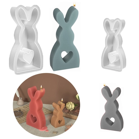 Moule En Silicone Lapin Coeur Pour Bougie Parfumée DIY Plâtre Résine Artisanat Oeuf De Pâques Boîte De Rangement