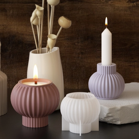 Moule En Silicone Pour Tasse À Bougie À Rayures Verticales Pour Bricolage Aromathérapie Plâtre Résine Forme Lanterne