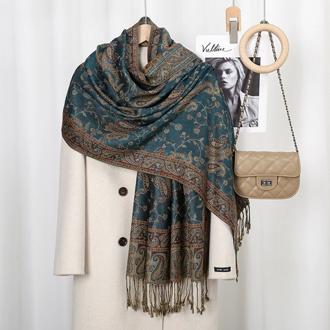 Paisley Schal Damen Quaste Lange Stola Ethno Stil Elegant Weich Pashmina Gefühl Winter Accessoire