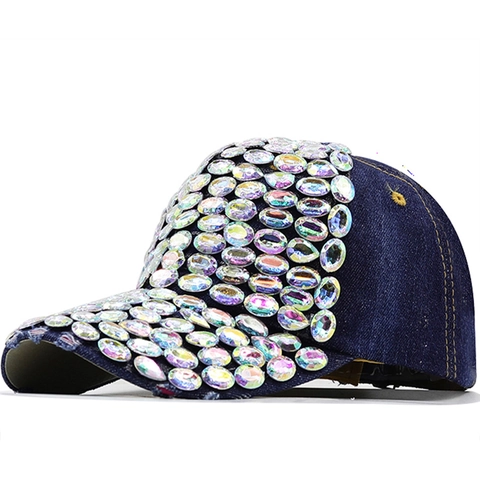 Cappello Da Baseball Con Strass Cotone Denim Cristallo AB Lucido Cappello Sole Moda Regolabile Donna