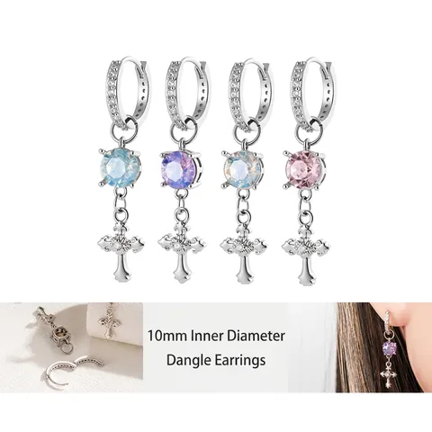 Kreuz Anhänger Huggie Creolen Rund Zirkonia Dangle Drop Ohrknorpel Piercing Schmuck Kupfer Silber Farbe Coolen Stil